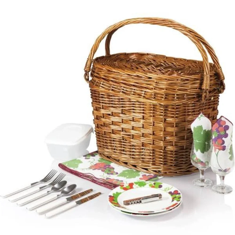 Picnic Time Romance picnic basket deluxe service for two Rattan Wood Vintage New